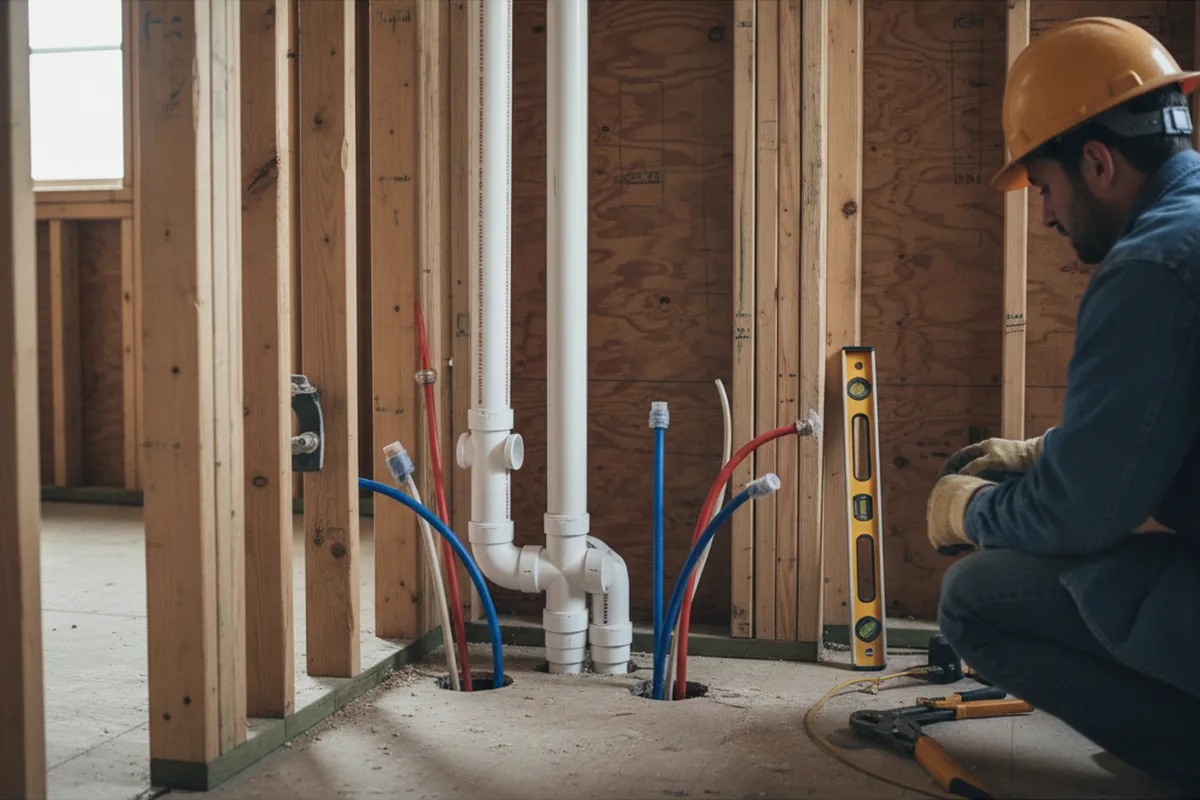 Drain and supply rough-in during Sump Pump Repair in Blockton